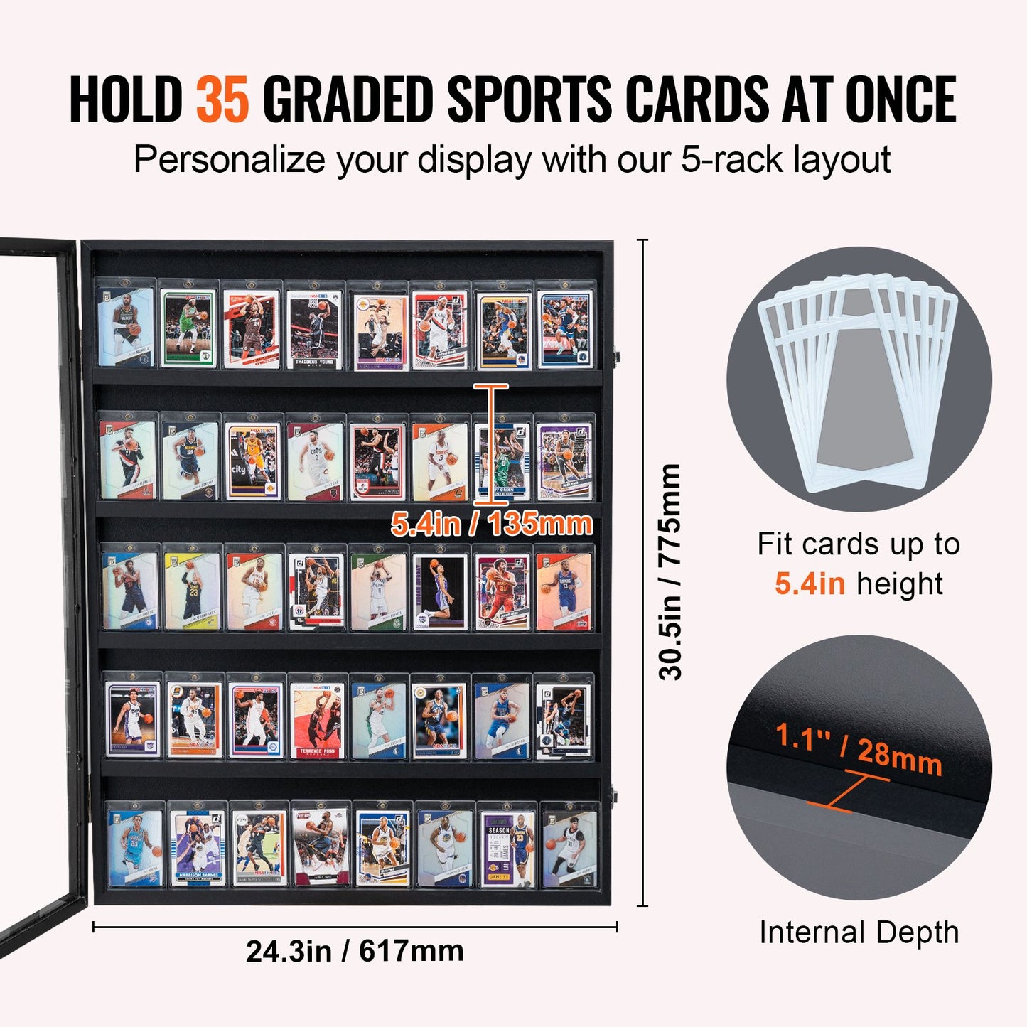 VEVOR 35 Graded Sports Card Display Case, 617 x 775 x 55 mm, Baseball Card Display