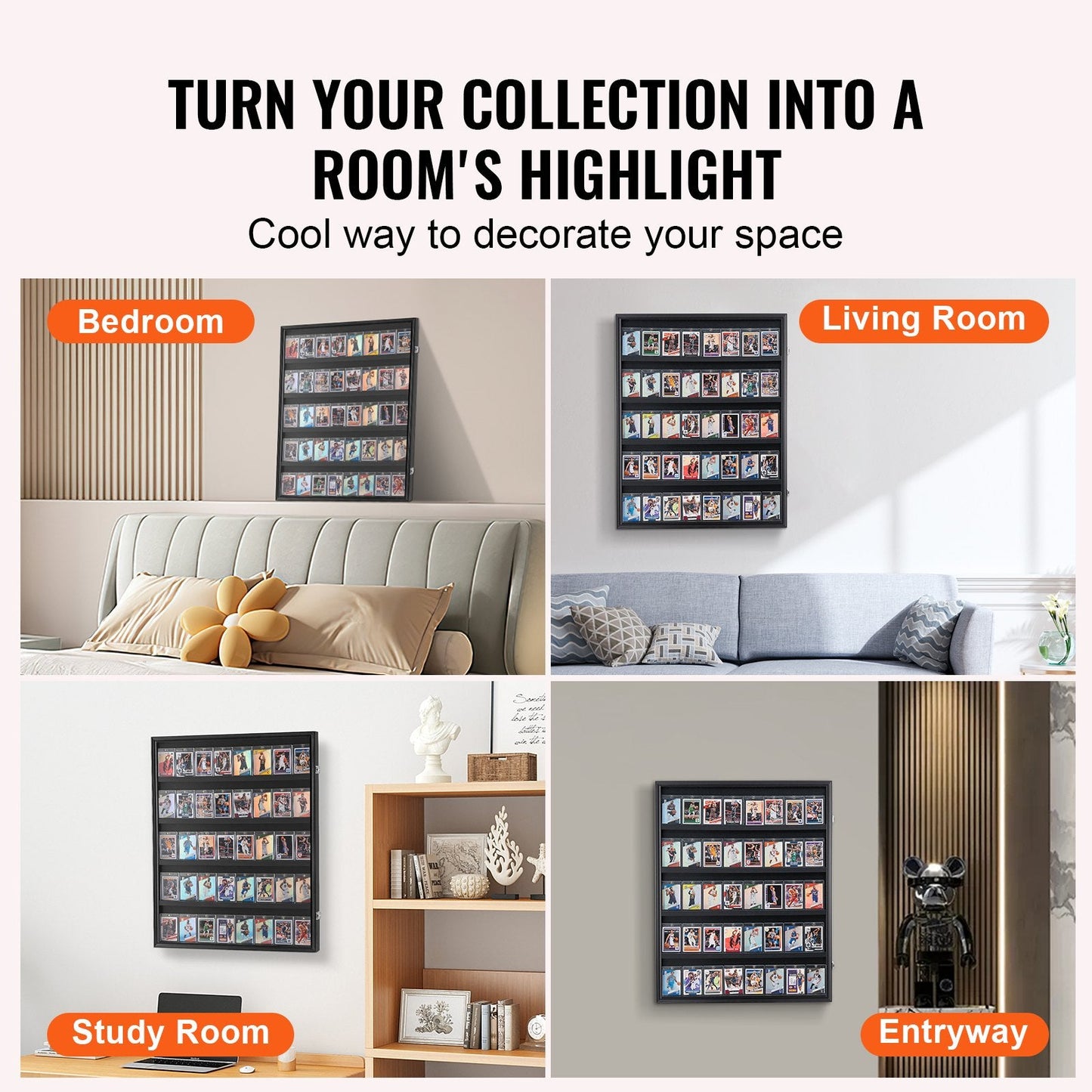 Lockable Sports Card Display Case with UV Protection, 0.617 x 0.775 m, Matte Black