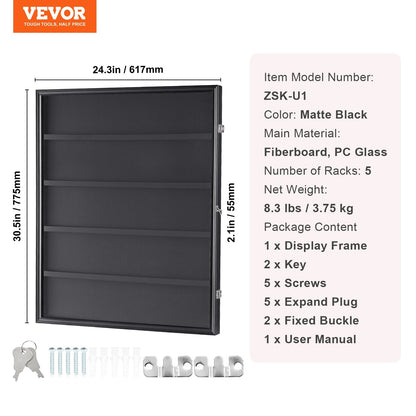 Lockable Sports Card Display Case with UV Protection, 0.617 x 0.775 m, Matte Black