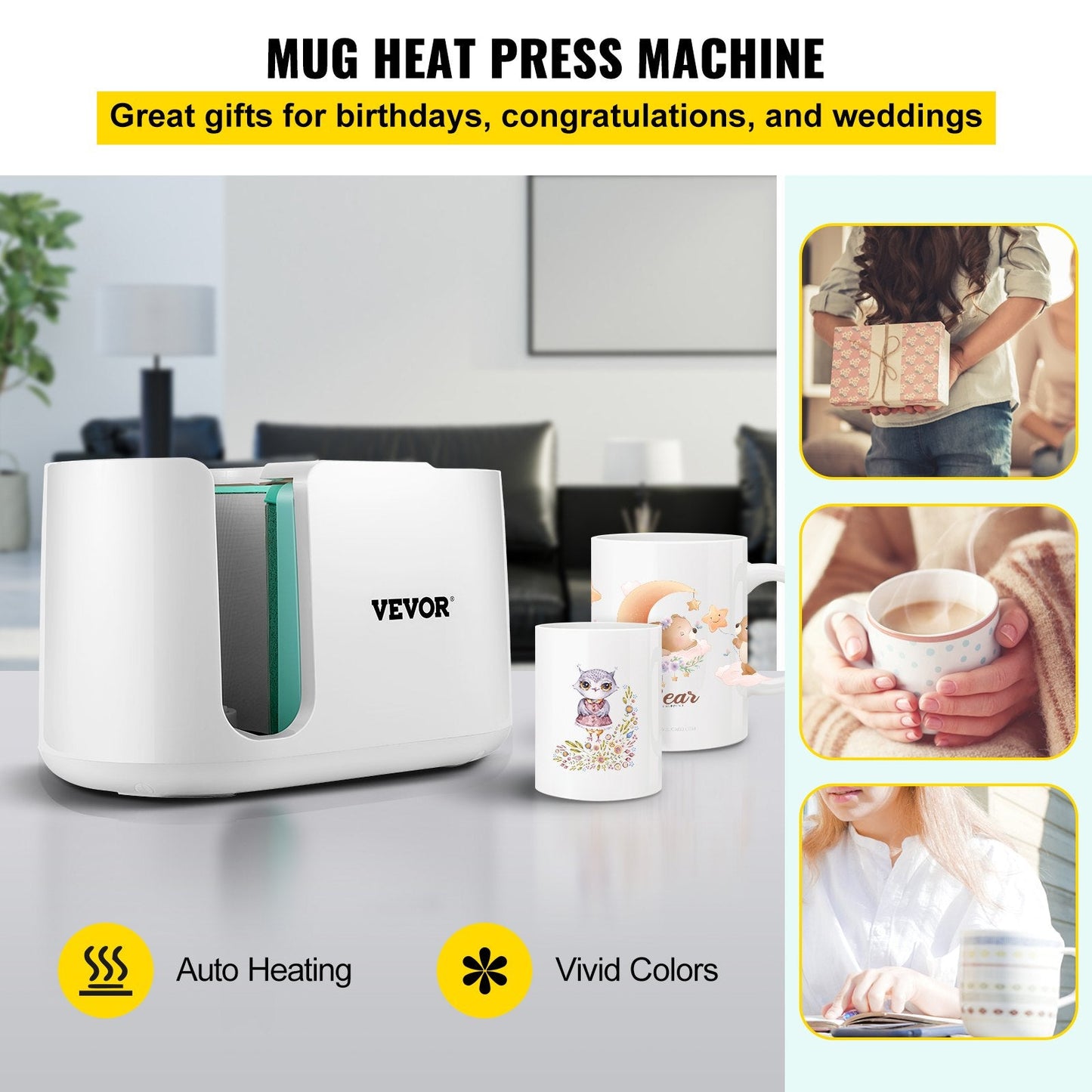 Automatic Heat Press Mug Machine for 325-450ml Cups, Intelligent Design