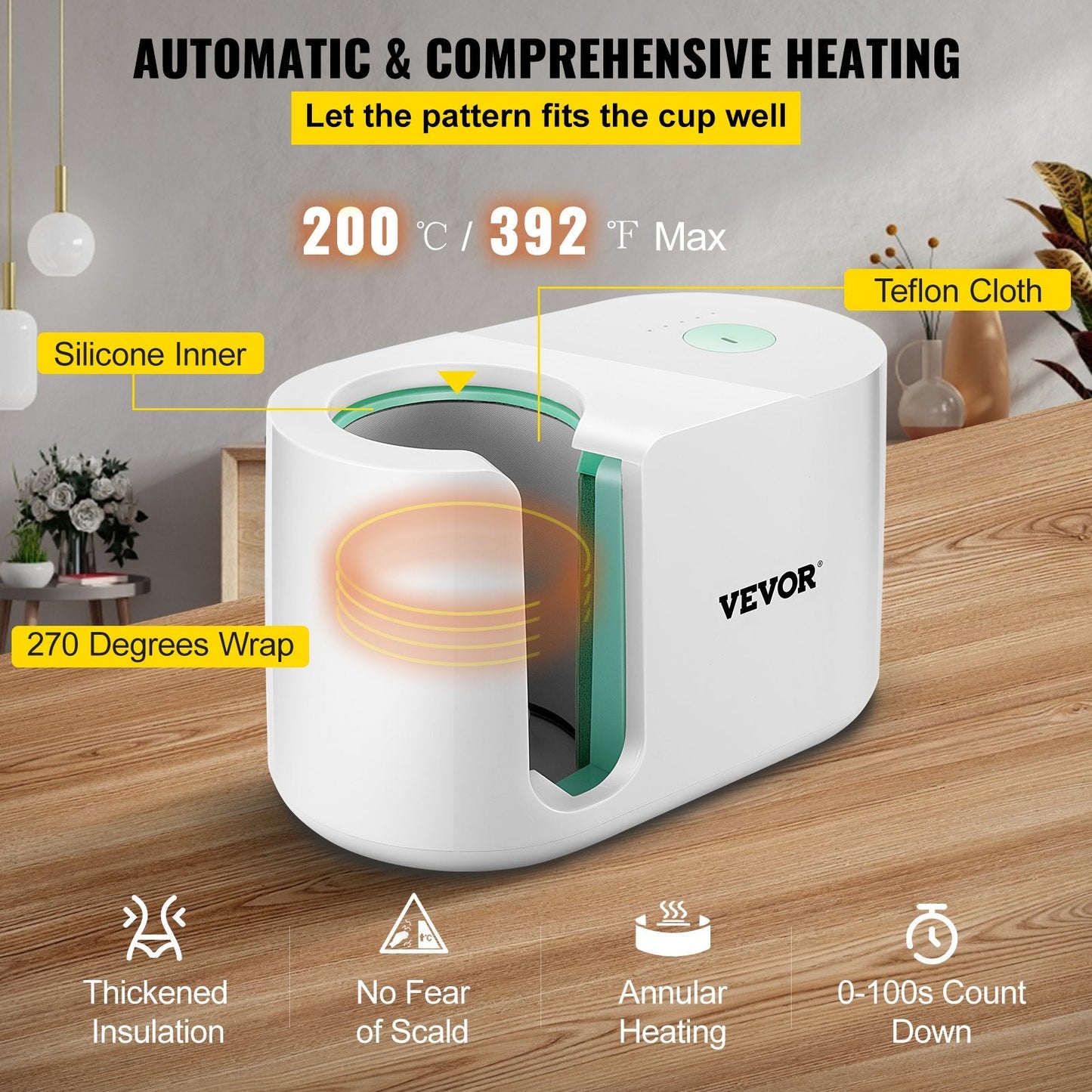 Automatic Heat Press Mug Machine for 325-450ml Cups, Intelligent Design