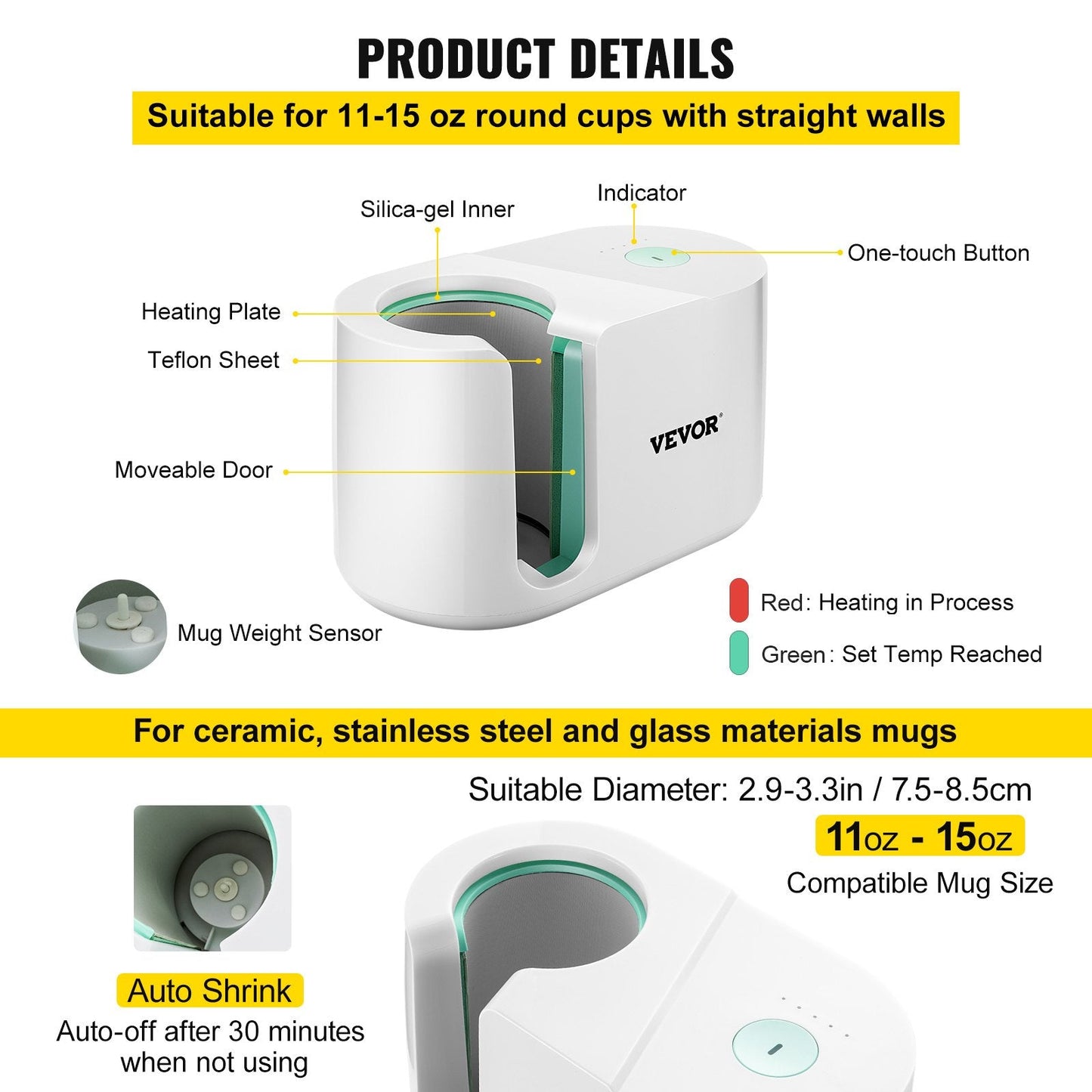 Automatic Heat Press Mug Machine for 325-450ml Cups, Intelligent Design
