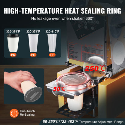 VEVOR Fully Automatic Cup Sealing Machine, 500-650 Cups/H, Cup Sealer Machine for