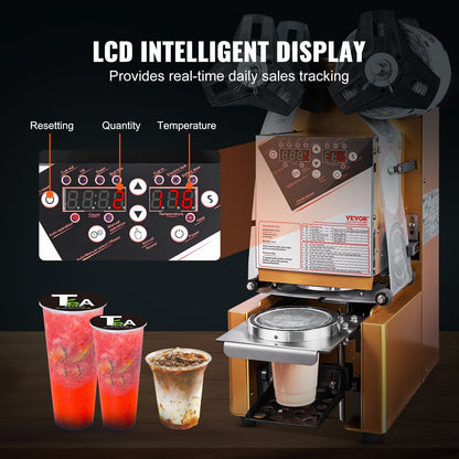 VEVOR Fully Automatic Cup Sealing Machine, 500-650 Cups/H, Cup Sealer Machine for