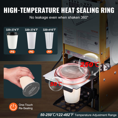 VEVOR Fully Automatic Cup Sealing Machine, 500-650 Cups/H, Cup Sealer Machine for