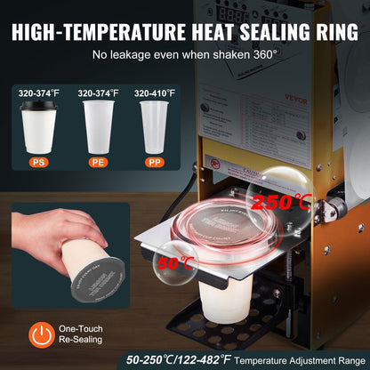 Automatic Cup Sealing Machine, 500-650 Cups/H, Fits 0.18m Tall & 90/95mm Cups