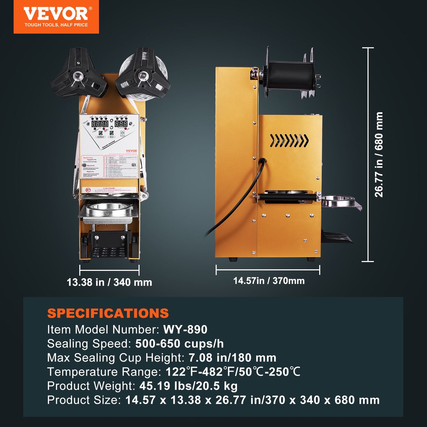 VEVOR Fully Automatic Cup Sealing Machine, 500-650 Cups/H, Cup Sealer Machine for