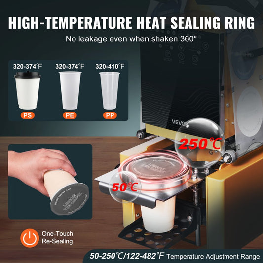Fully Automatic Sealing Machine Tea Cup Sealer 500-650 Cups/H 190 mm Gold