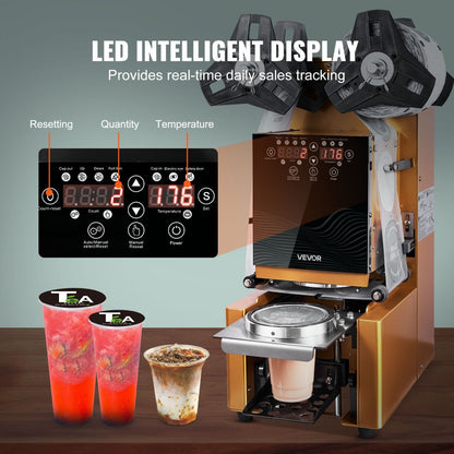 Fully Automatic Sealing Machine Tea Cup Sealer 500-650 Cups/H 190 mm Gold