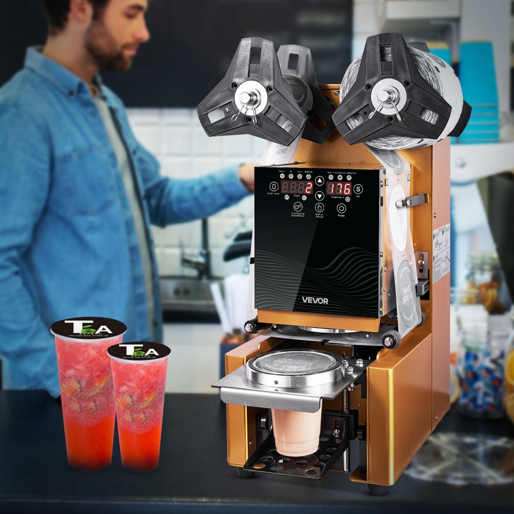 Fully Automatic Sealing Machine Tea Cup Sealer 500-650 Cups/H 190 mm Gold