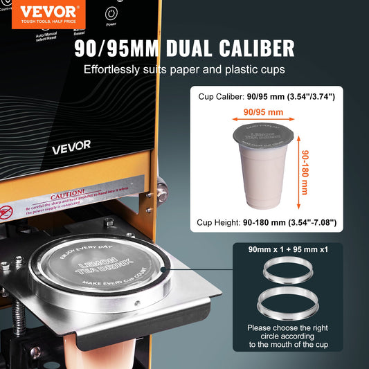 Fully Automatic Cup Sealing Machine, 500-650 Cups/H, Cup Sealer Machine for 180 mm Tall & 90/95 mm Cup, Electric Boba Tea Sealer with Digital Control LCD Panel for Bubble Milk Tea Coffee, Gold