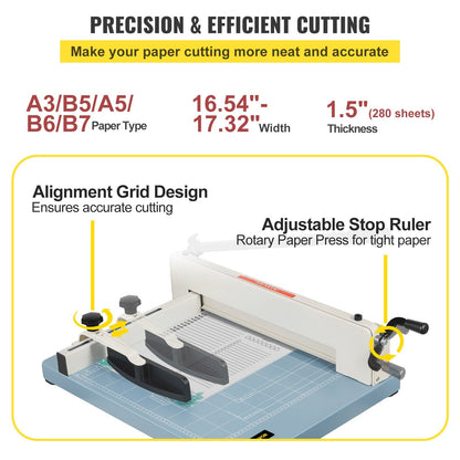 Heavy Duty A3 Paper Cutter, 44cm Width, 21.45kg, for Offices & Schools