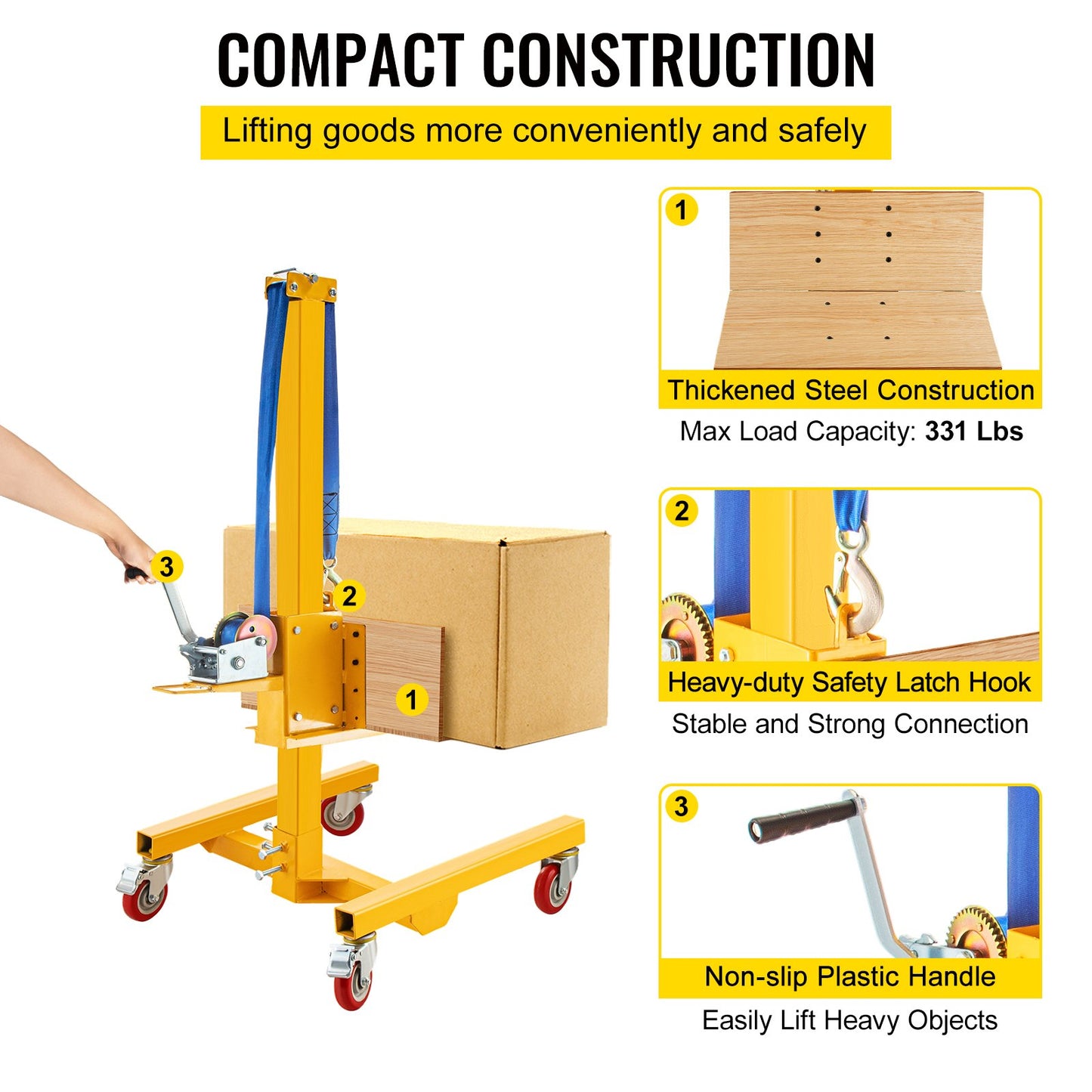 VEVOR Manual Winch Stacker, 9.4\" - 72\" Height Range, 19.7\" Length x 15.7\" Width