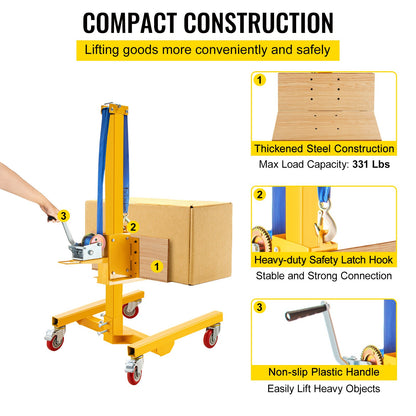 VEVOR Manual Winch Stacker, 9.4\" - 72\" Height Range, 19.7\" Length x 15.7\" Width
