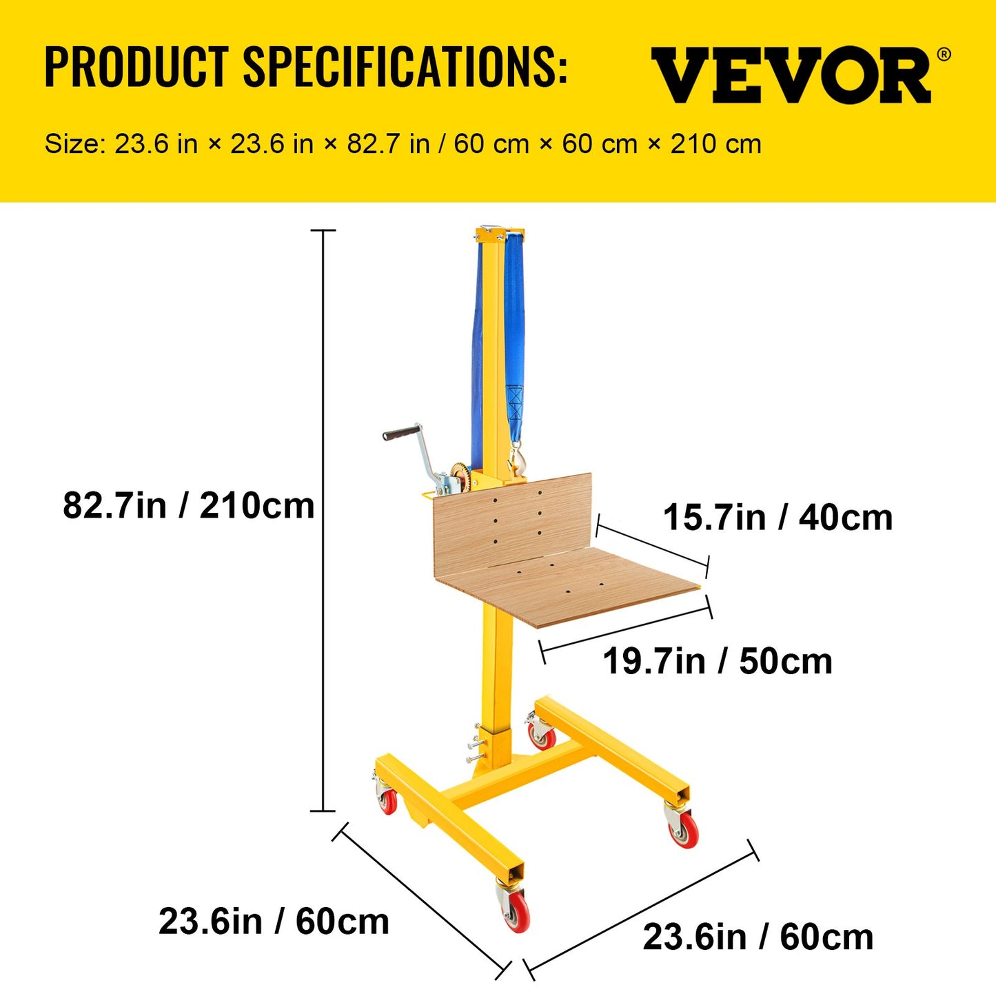 VEVOR Manual Winch Stacker, 9.4\" - 72\" Height Range, 19.7\" Length x 15.7\" Width