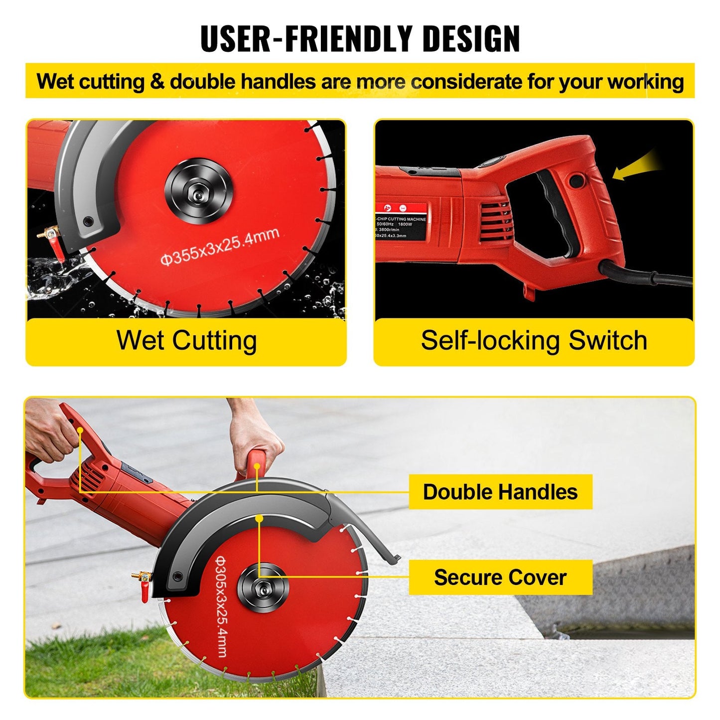 Electric 1800W Concrete Saw with 355mm Blade for Masonry and Stone Cutting