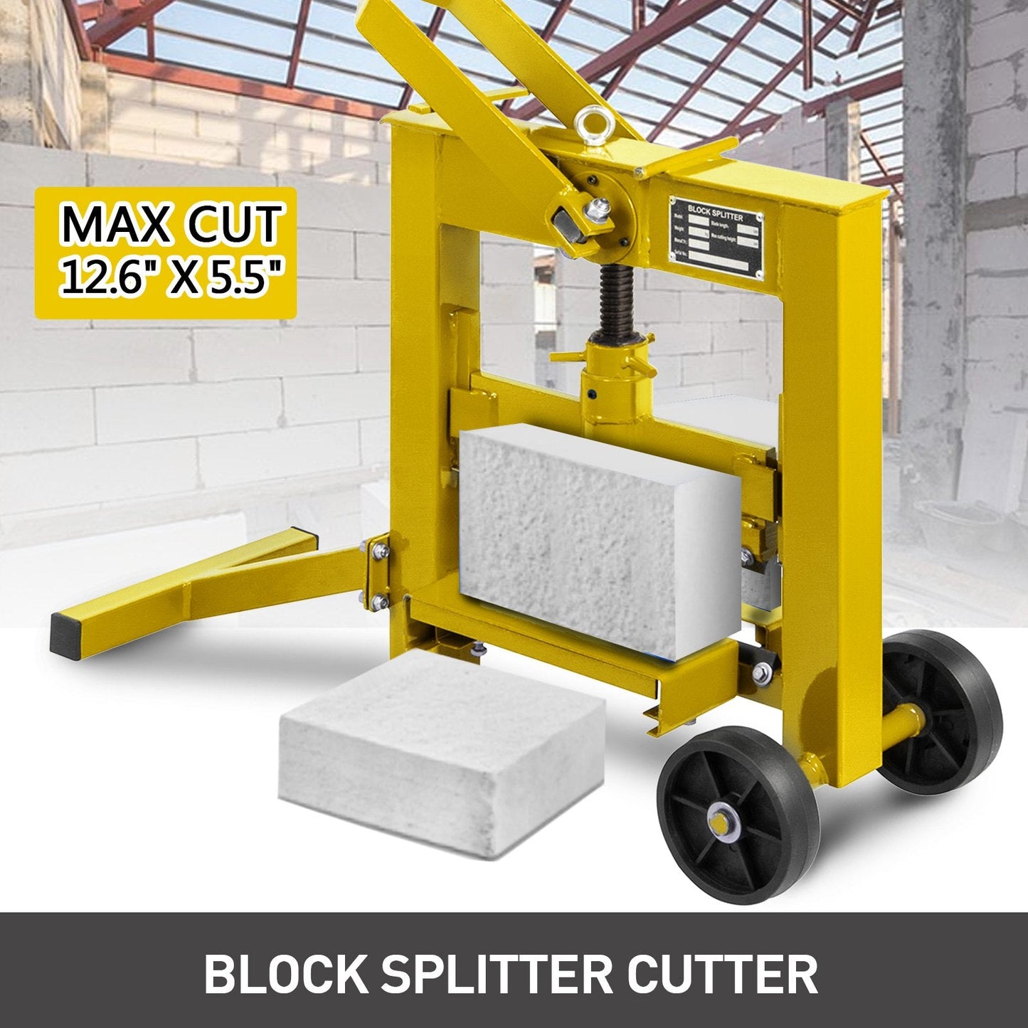 Manual Paver Splitter with 0.32m Cut Length & Portable Wheels - Yellow