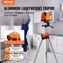 Durable aluminum tripod supports laser levels and surveying equipment up to 12 pounds
