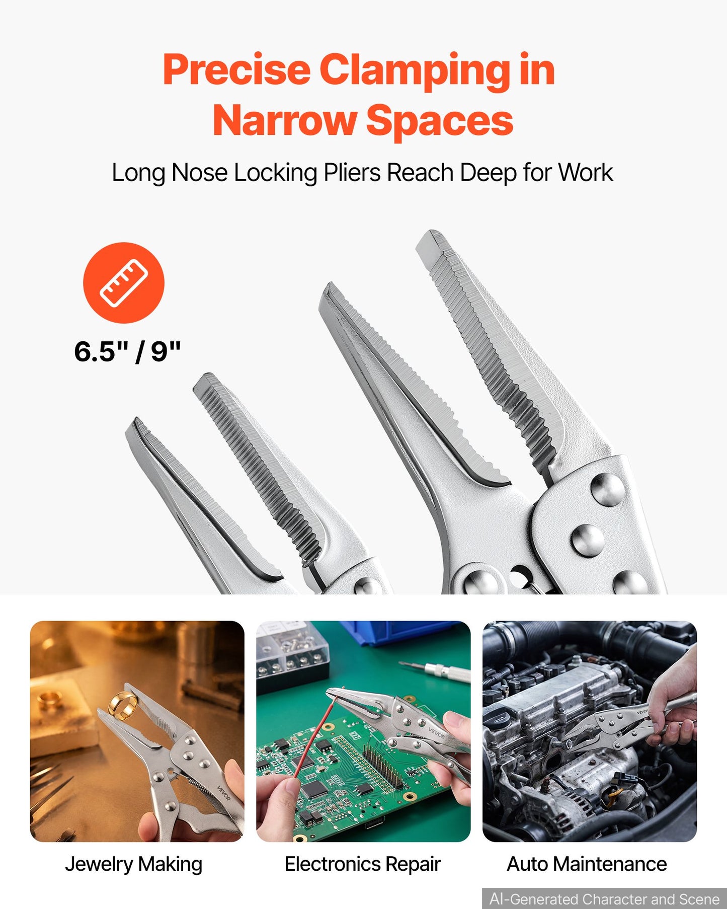 Locking Pliers Set 5-Piece Pliers Tool Set Nickel-Plated Carbon Steel, Hand Tools for DIY & Home Use, Curved Jaw and Long Nose, Ergonomic Non-Slip Handles, Easy Operation, Adjustable Jaw Opening