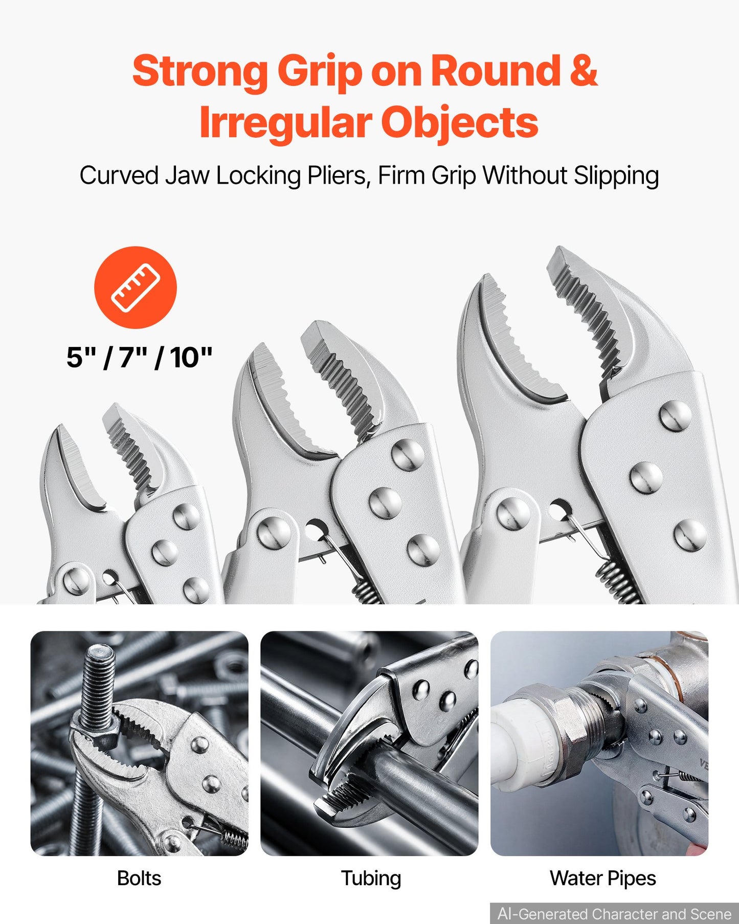 Locking Pliers Set 5-Piece Pliers Tool Set Nickel-Plated Carbon Steel, Hand Tools for DIY & Home Use, Curved Jaw and Long Nose, Ergonomic Non-Slip Handles, Easy Operation, Adjustable Jaw Opening