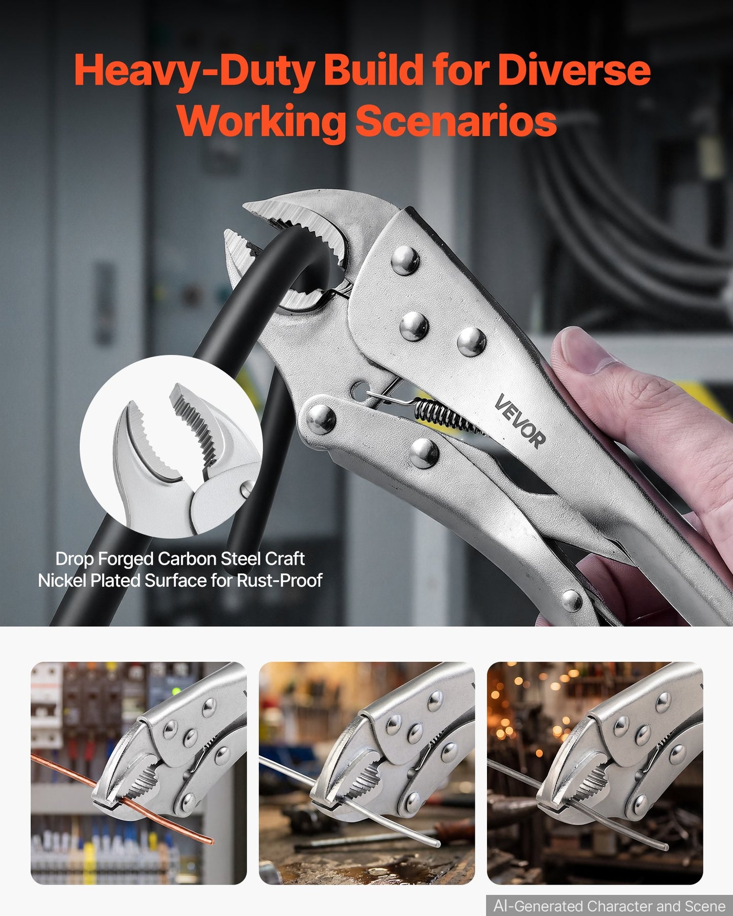 Locking Pliers Set 5-Piece Pliers Tool Set Nickel-Plated Carbon Steel, Hand Tools for DIY & Home Use, Curved Jaw and Long Nose, Ergonomic Non-Slip Handles, Easy Operation, Adjustable Jaw Opening
