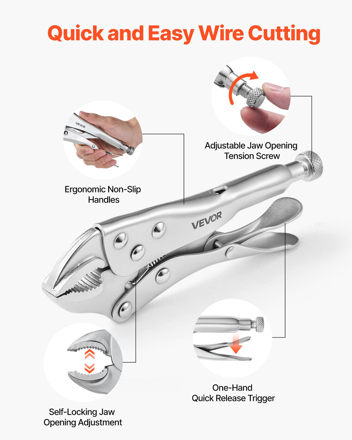 Locking Pliers Set 5-Piece Pliers Tool Set Nickel-Plated Carbon Steel, Hand Tools for DIY & Home Use, Curved Jaw and Long Nose, Ergonomic Non-Slip Handles, Easy Operation, Adjustable Jaw Opening