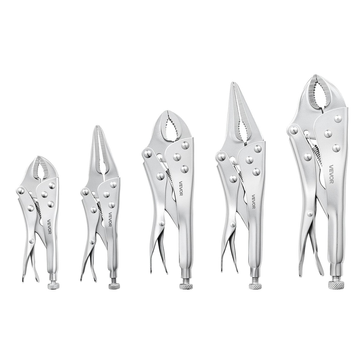 Locking Pliers Set 5-Piece Pliers Tool Set Nickel-Plated Carbon Steel, Hand Tools for DIY & Home Use, Curved Jaw and Long Nose, Ergonomic Non-Slip Handles, Easy Operation, Adjustable Jaw Opening