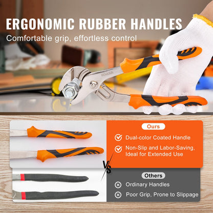 3-Piece Groove Joint Water Pump Pliers Set with TPR Handles, 1.25 kg