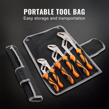3-Piece Groove Joint Water Pump Pliers Set with TPR Handles, 1.25 kg