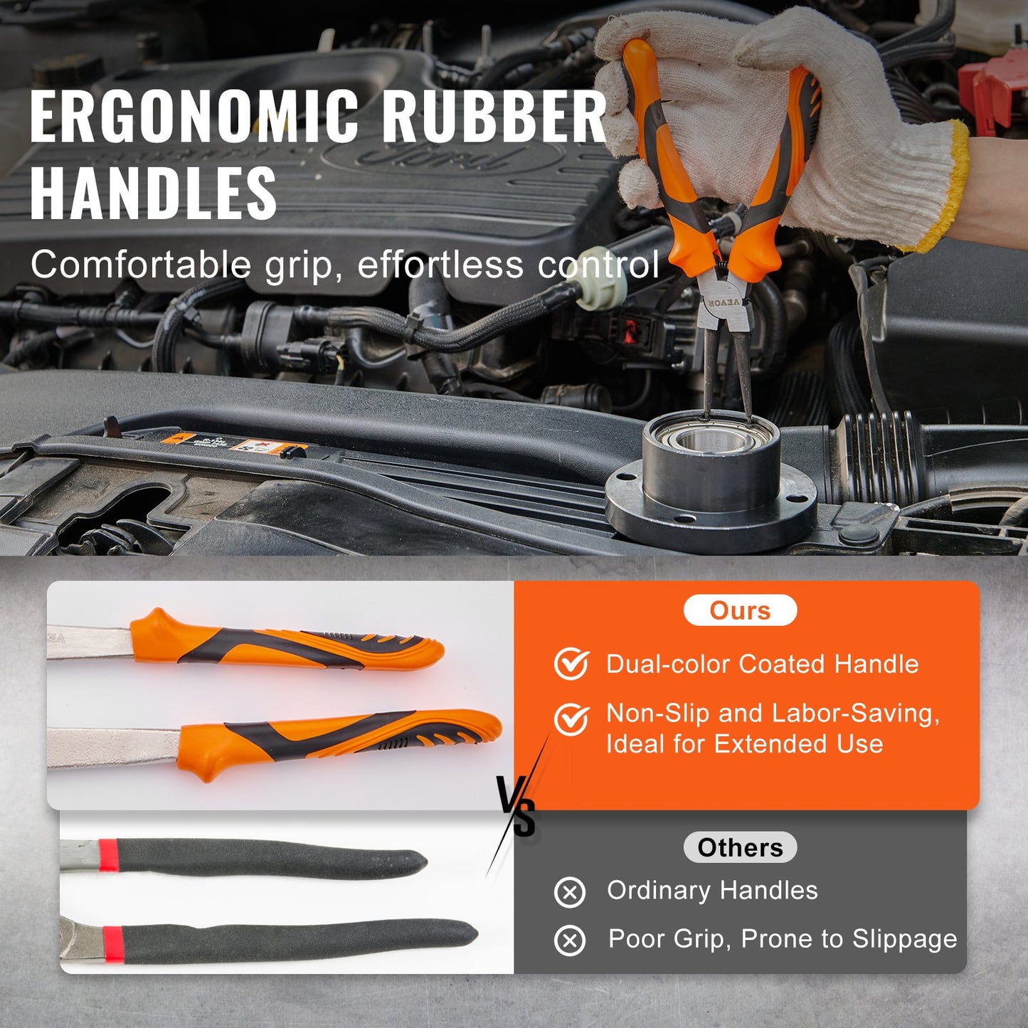 VEVOR Snap Ring Pliers Set, 4-Piece 1.8mm Tip Diameter, High Carbon Steel Straight