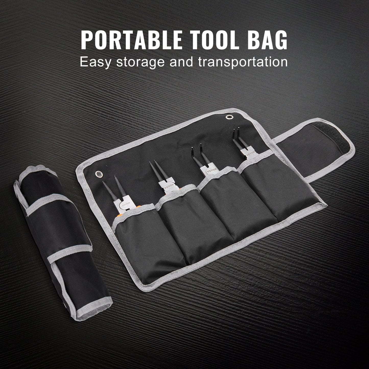 4-Piece Snap Ring Pliers Set, 1.8mm Tips, High Carbon Steel, with Tool Bag