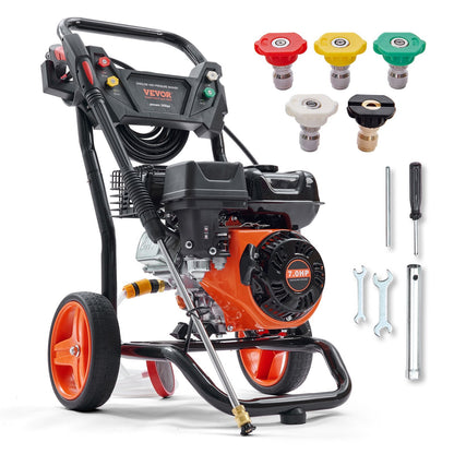 Gas Powered Pressure Washer, 3400 PSI, 2.6 GPM, 210cc, 5 Nozzles, 25.3 kg