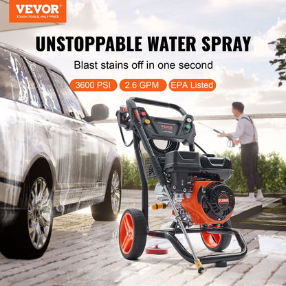 High-Pressure Gas Washer 3600 PSI, 2.6 GPM with 5 Nozzles, 210cc Engine