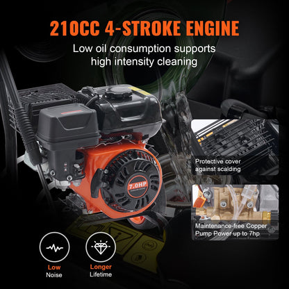 High-Pressure Gas Washer 3600 PSI, 2.6 GPM with 5 Nozzles, 210cc Engine