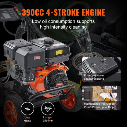 Gas-Powered Pressure Washer 4400 PSI 4.0 GPM with 5 Nozzles, 390cc Engine
