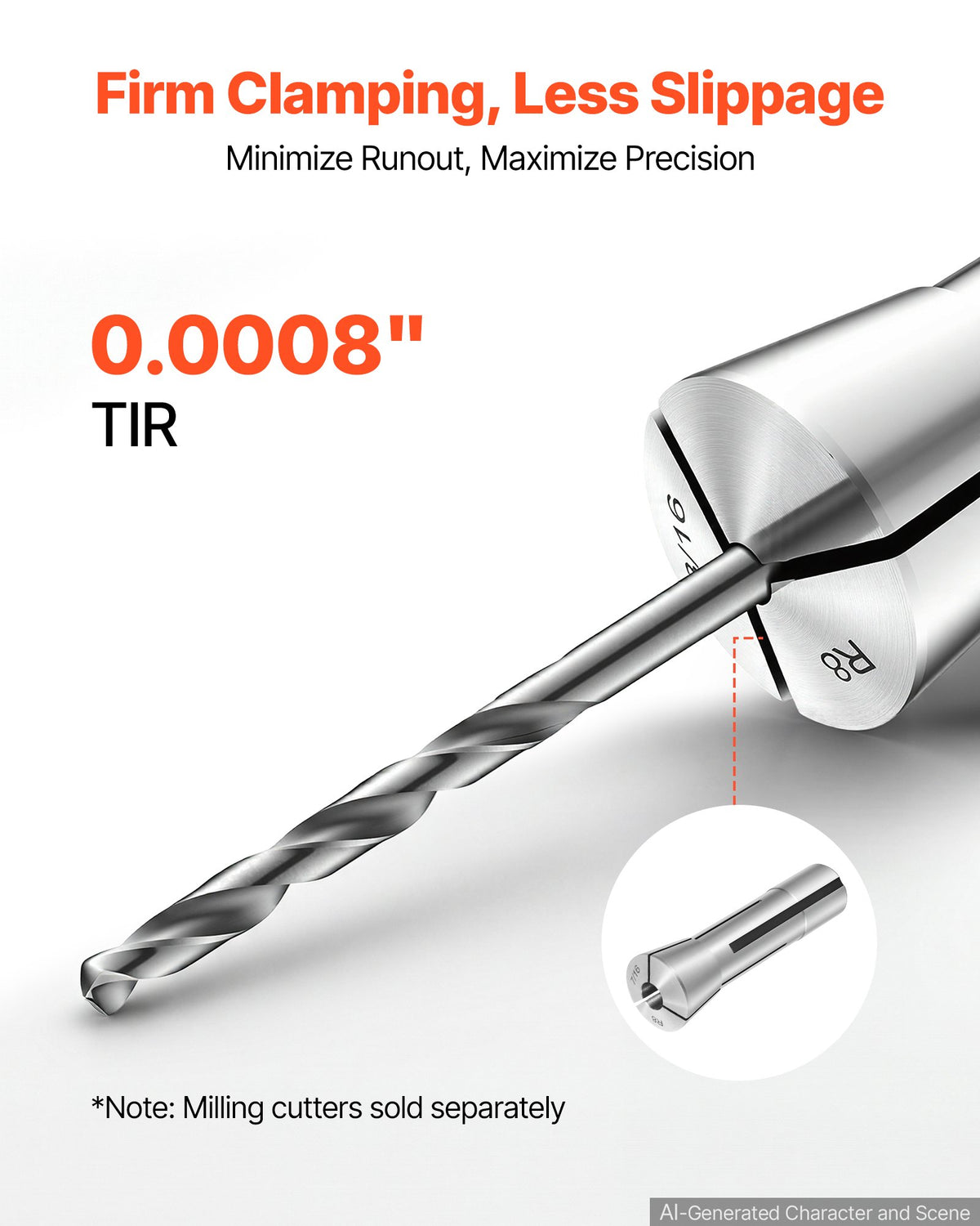 R8 Collet Set 1/16"-3/4" 23 Piece R8 Precision Mill Collet Chuck Set, for Milling Machine Drill Presses, 0.0008" TIR High Concentricity, Lathe Chuck Tool with Labeled Storage Box, Alloy Steel