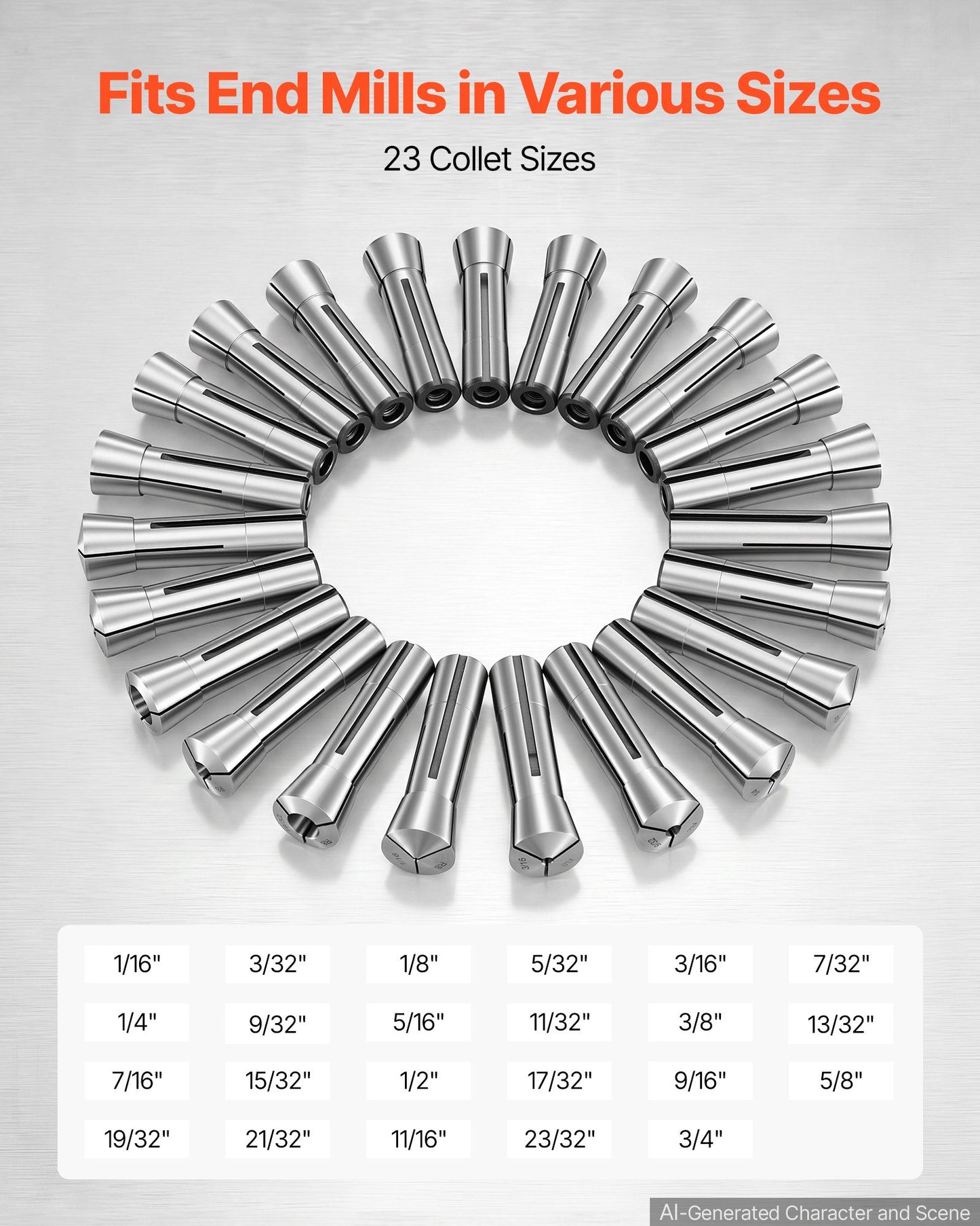 R8 Collet Set 1/16"-3/4" 23 Piece R8 Precision Mill Collet Chuck Set, for Milling Machine Drill Presses, 0.0008" TIR High Concentricity, Lathe Chuck Tool with Labeled Storage Box, Alloy Steel
