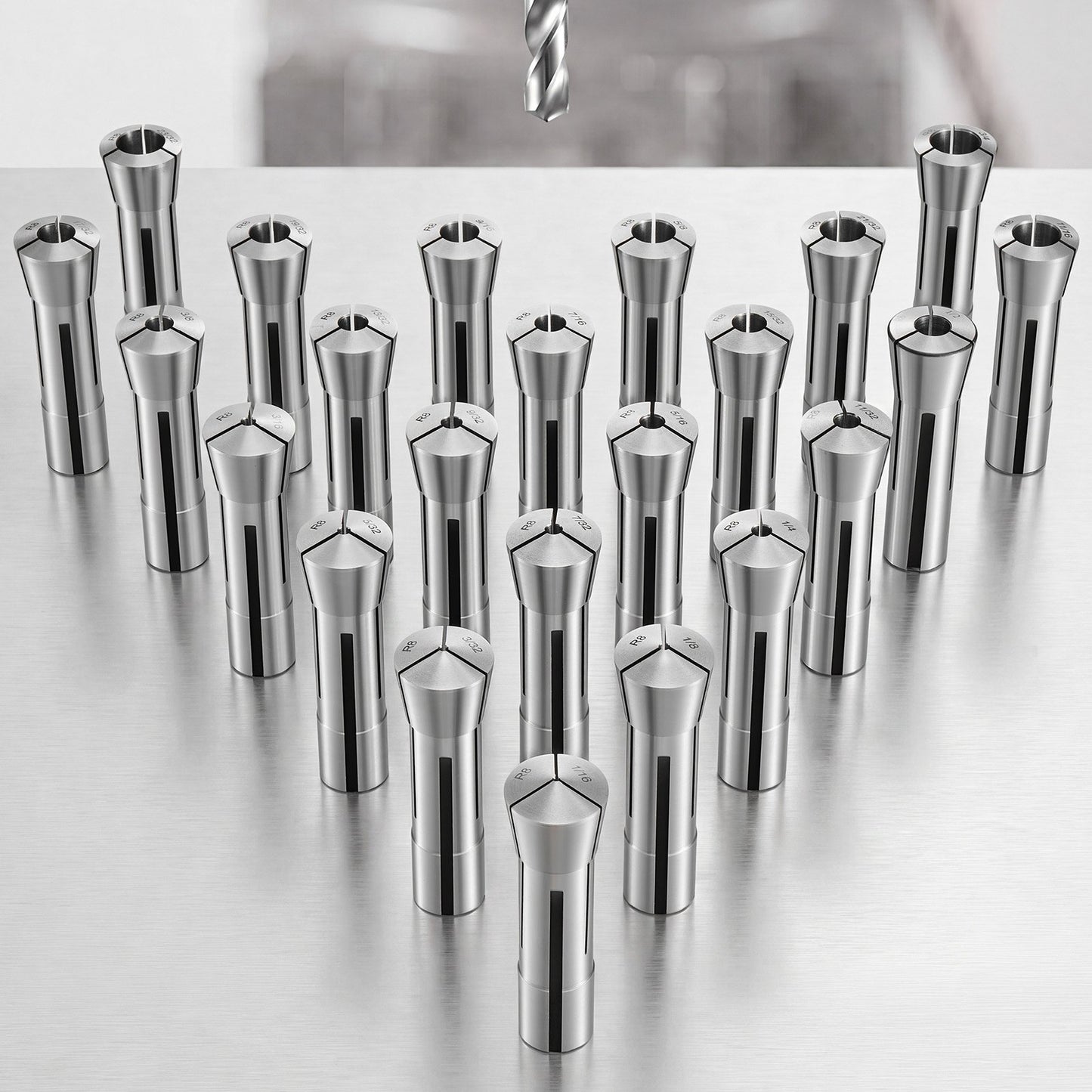 R8 Collet Set 1/16"-3/4" 23 Piece R8 Precision Mill Collet Chuck Set, for Milling Machine Drill Presses, 0.0008" TIR High Concentricity, Lathe Chuck Tool with Labeled Storage Box, Alloy Steel