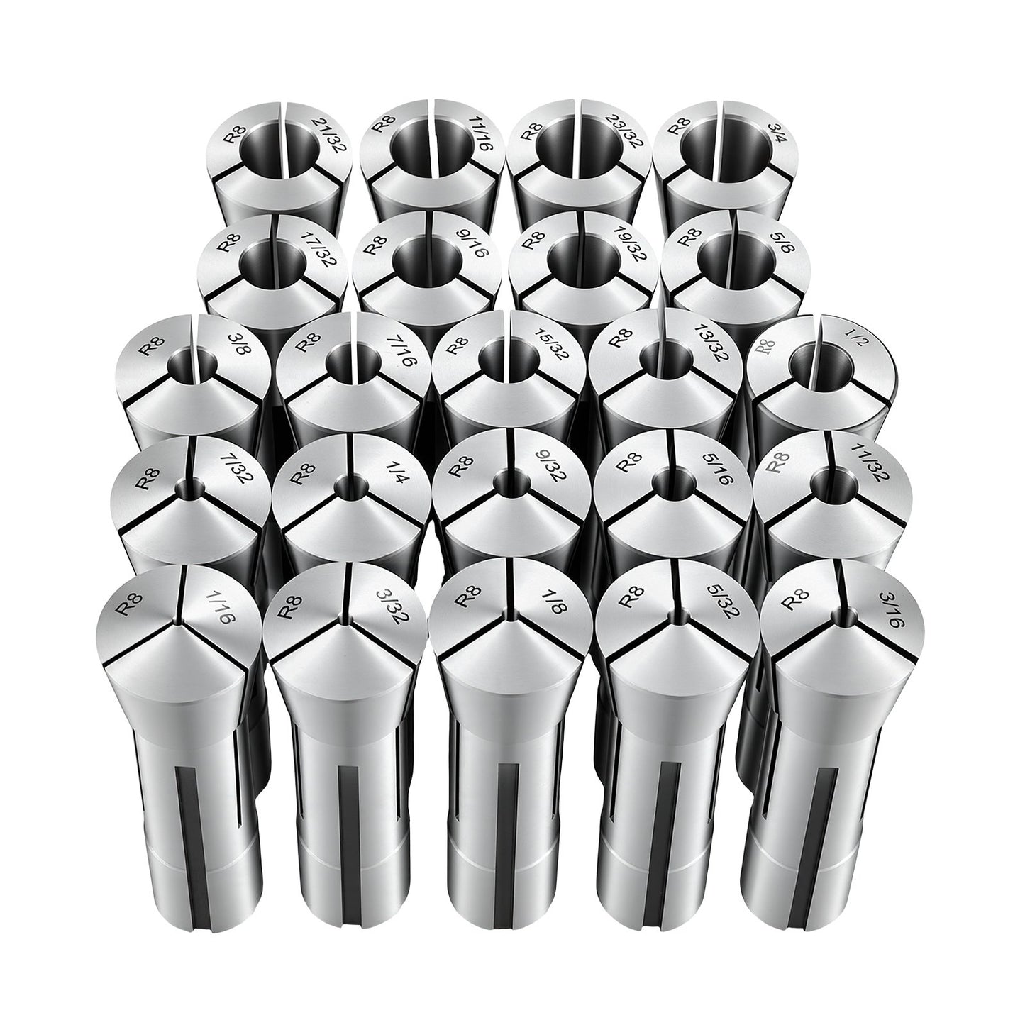 R8 Collet Set 1/16"-3/4" 23 Piece R8 Precision Mill Collet Chuck Set, for Milling Machine Drill Presses, 0.0008" TIR High Concentricity, Lathe Chuck Tool with Labeled Storage Box, Alloy Steel