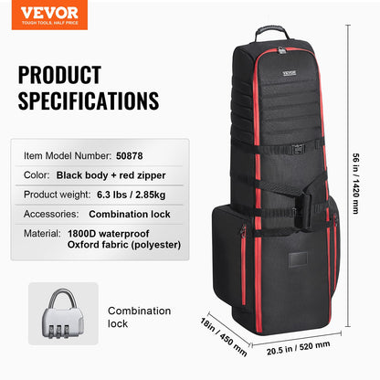 Golf Travel Bag, Outdoors Soft-Sided Golf Travel Cover, Heavy Duty 1800D Polyester Oxford Wear-Resistant Waterproof, Padded Luggage Case with Wheels, Foldable Golf Club Storage Bag for Airline