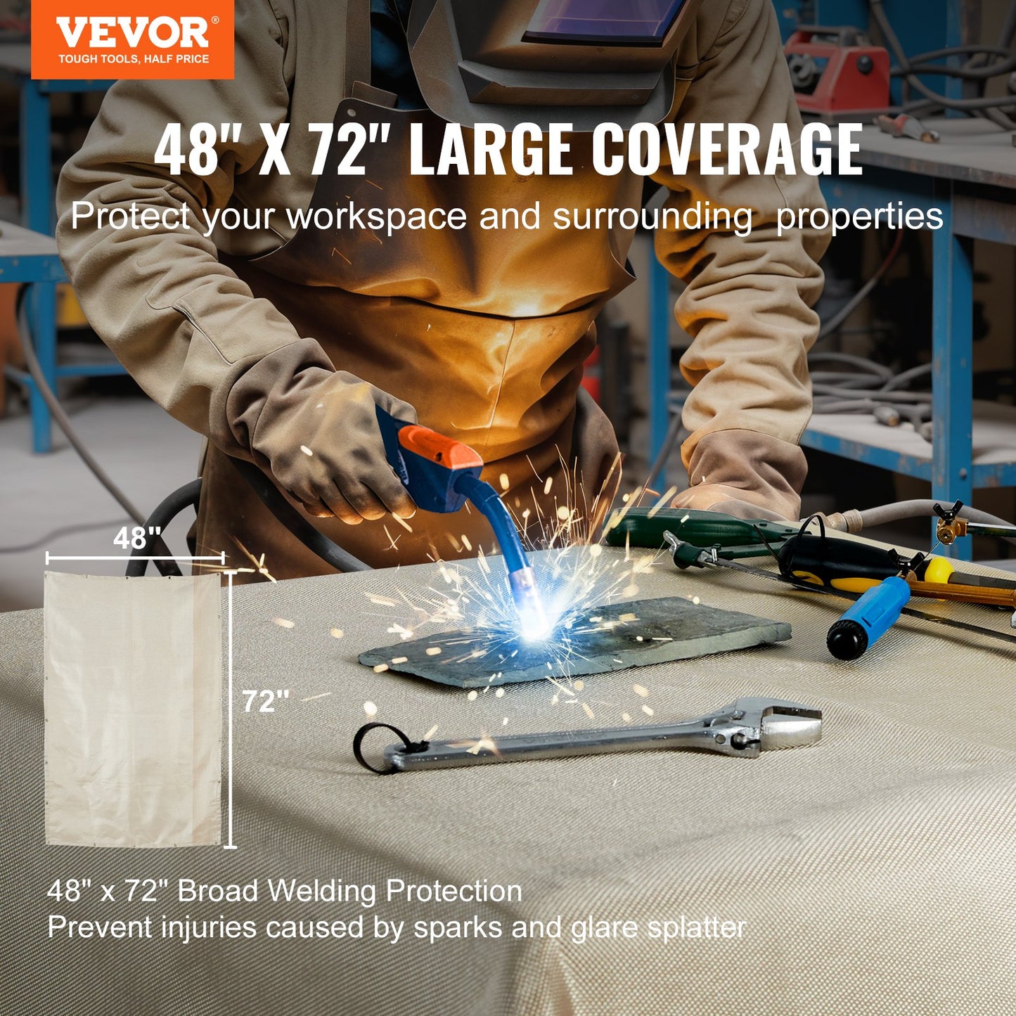VEVOR 48"x72" Welding Blankets Heat Treated Fiberglass Welding Mat Cover 2 Pack