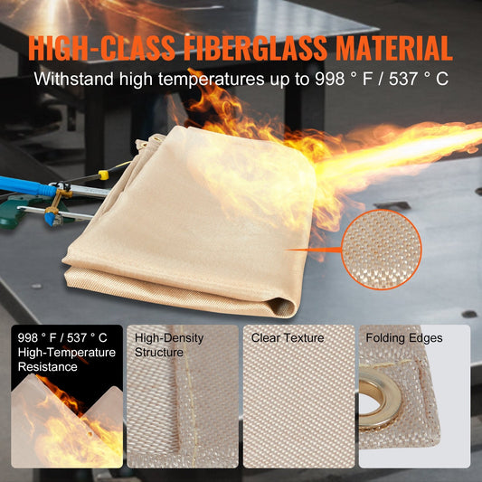 Heat-Resistant Fiberglass Welding Blanket Set, 1.8x2.4m, 2-Pack, Flame Retardant