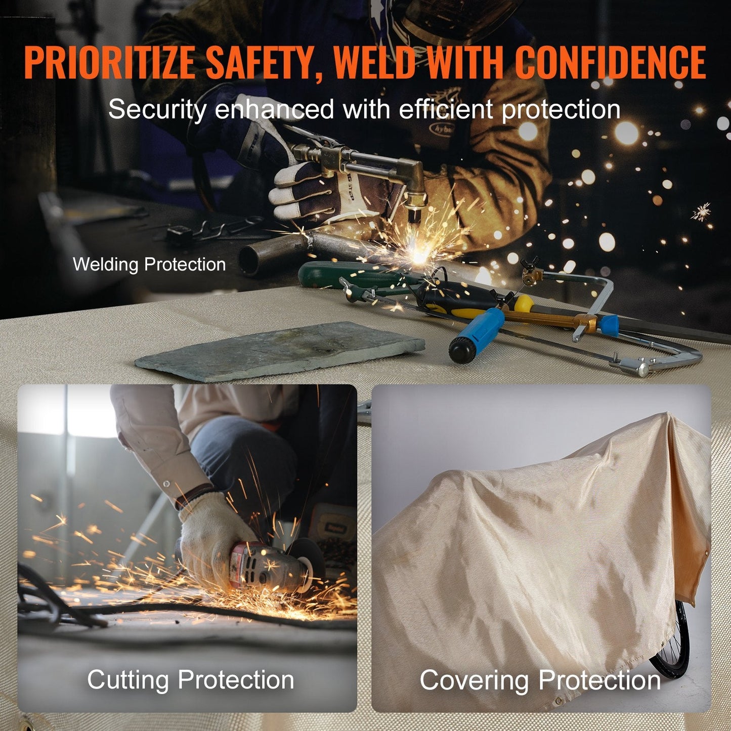 Heat-Resistant Fiberglass Welding Blanket Set, 1.8x2.4m, 2-Pack, Flame Retardant