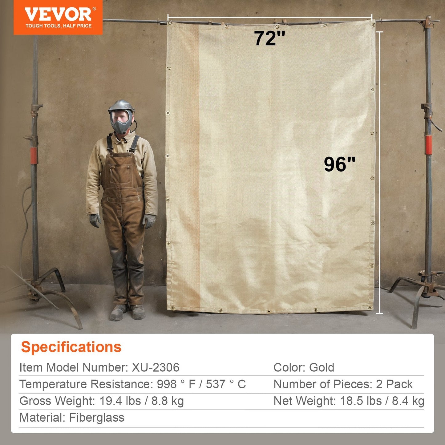 Heat-Resistant Fiberglass Welding Blanket Set, 1.8x2.4m, 2-Pack, Flame Retardant