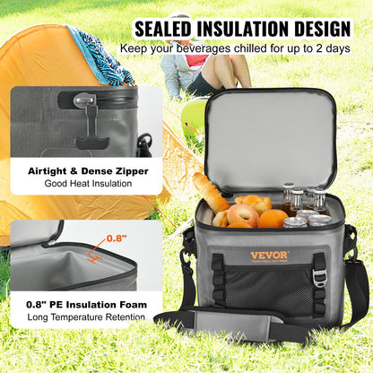 VEVOR Soft Cooler Bag, 24 Cans Soft Sided Cooler Bag Leakproof with Zipper, Waterproof