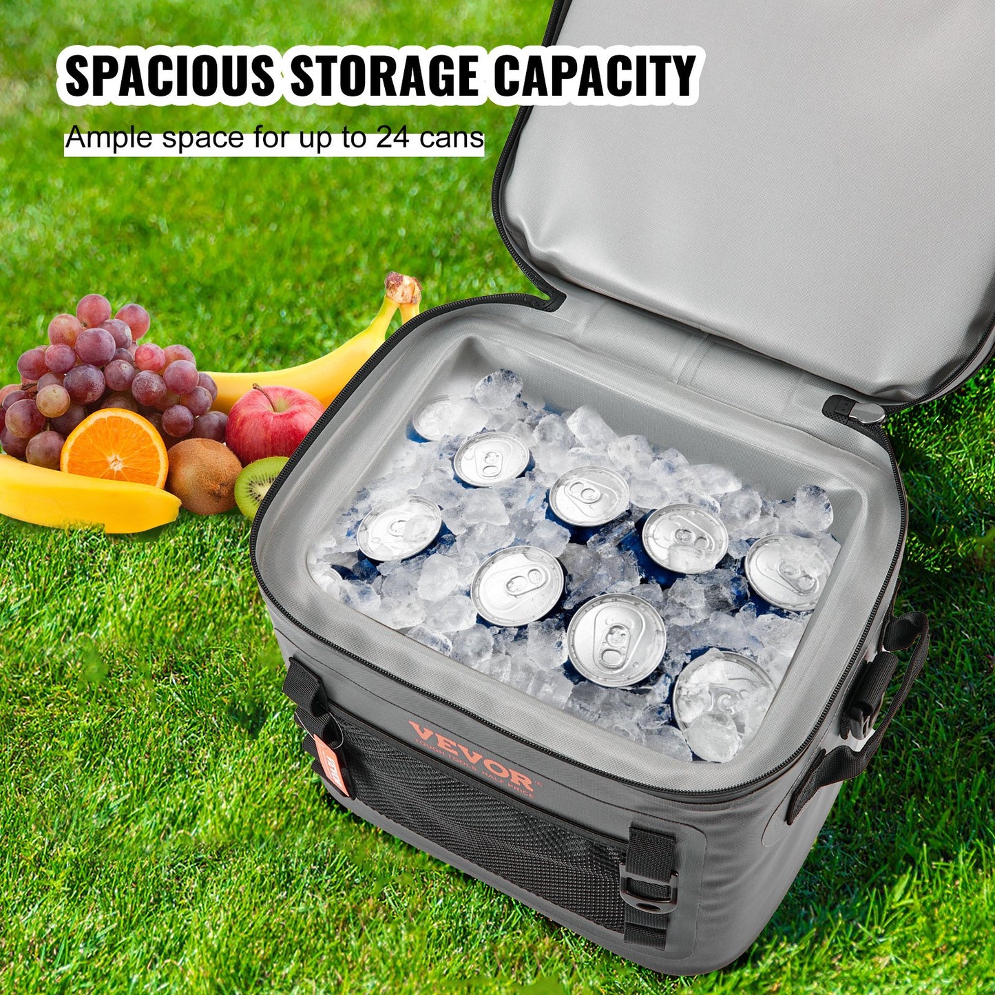 VEVOR Soft Cooler Bag, 24 Cans Soft Sided Cooler Bag Leakproof with Zipper, Waterproof
