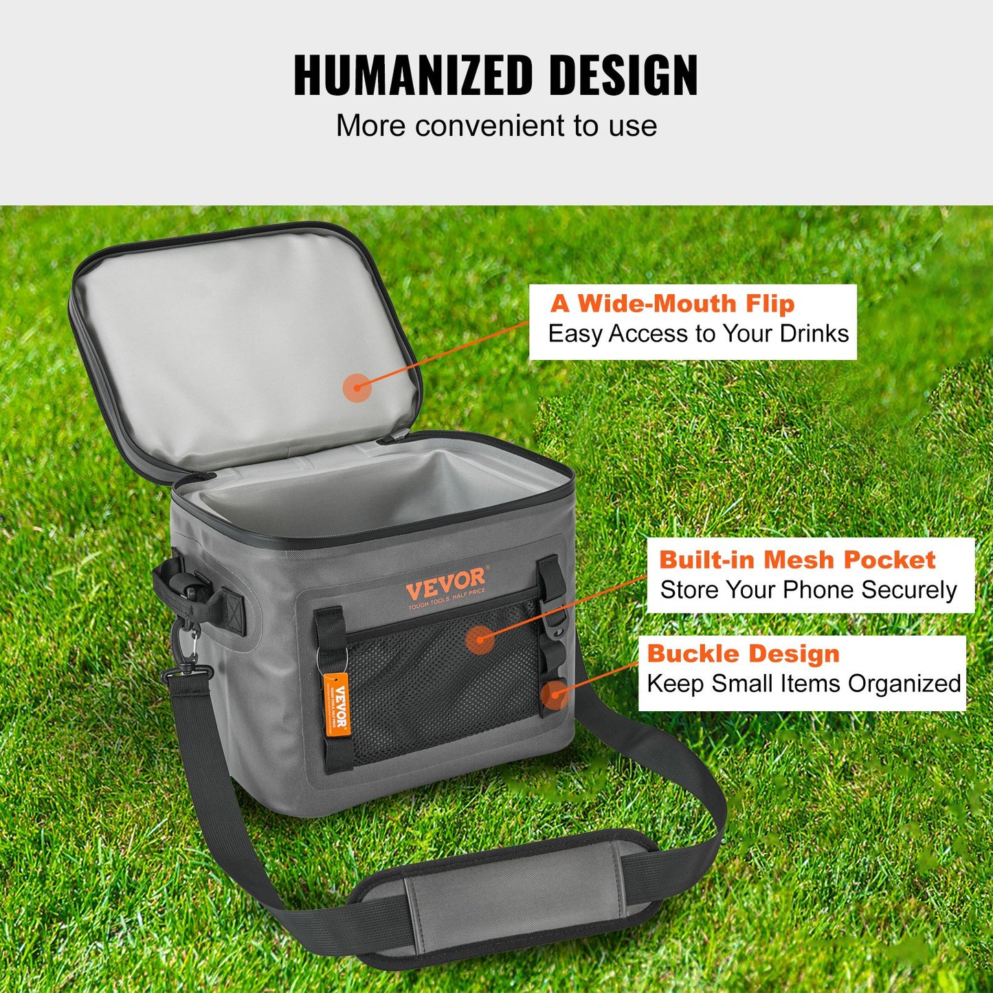 VEVOR Soft Cooler Bag, 24 Cans Soft Sided Cooler Bag Leakproof with Zipper, Waterproof
