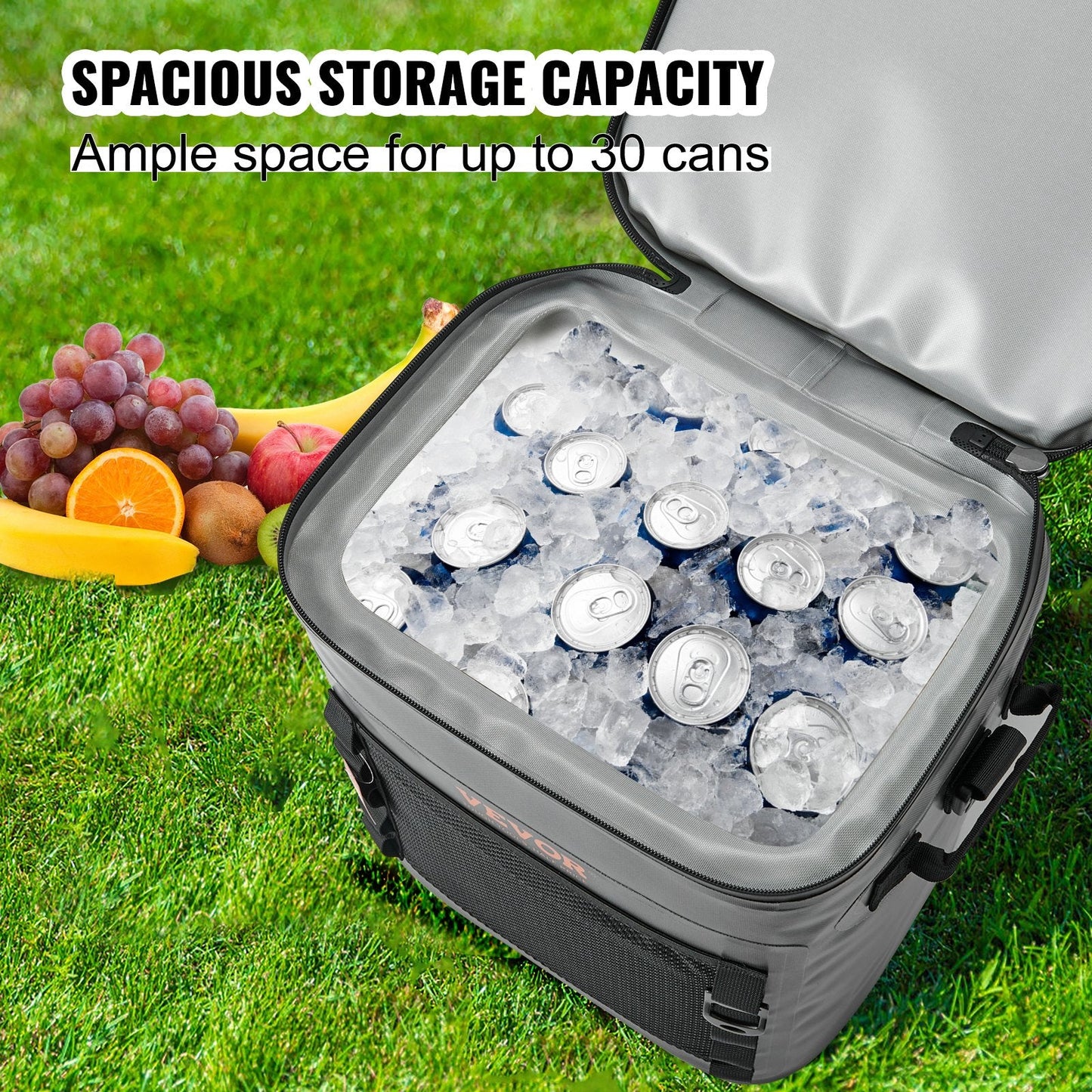 Waterproof 30-Can Soft Cooler Bag with Zipper for Outdoor Activities, Dark Gray