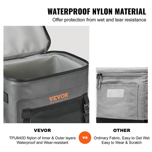 Waterproof 30-Can Soft Cooler Bag with Zipper for Outdoor Activities, Dark Gray