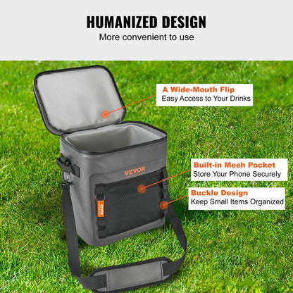 Waterproof 30-Can Soft Cooler Bag with Zipper for Outdoor Activities, Dark Gray